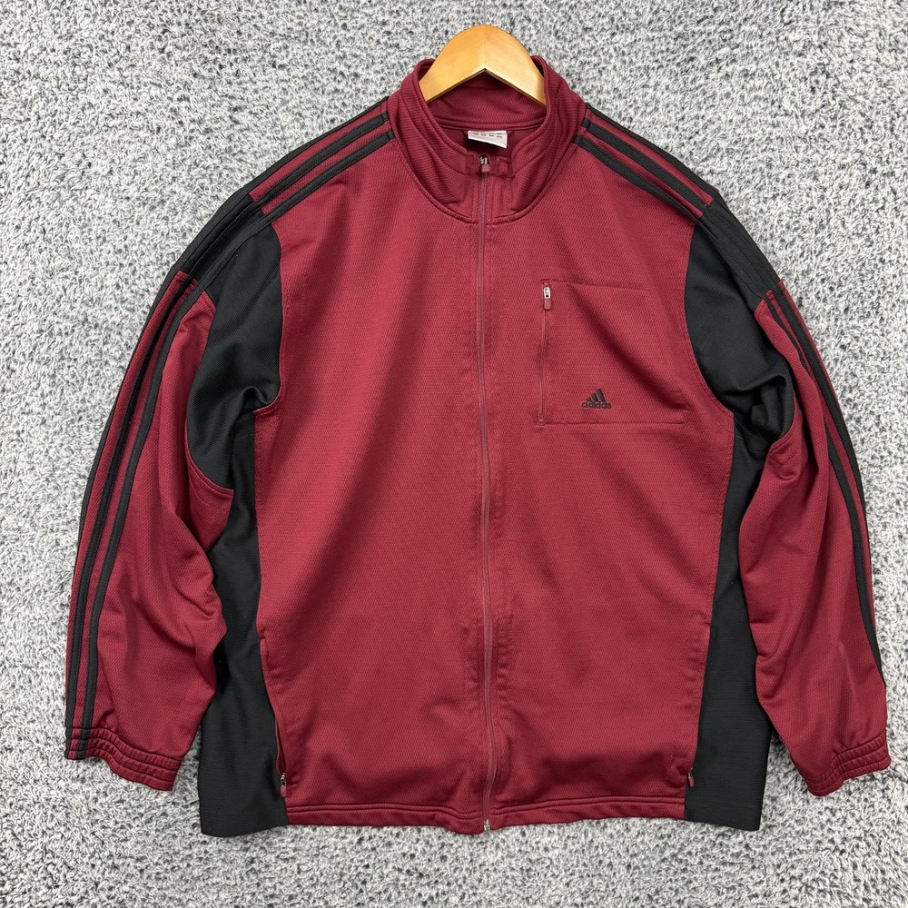 Vintage Y2K Adidas Jacket Mens 2XL Red Black 3-Stripes Track Full Zip Adult XXL